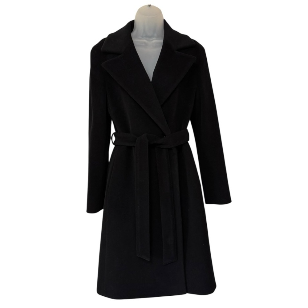CINZIA ROCCA ICONS | Belted Fitted Wool & Cashmere Coat in Black, Size 4 - Picture 2 of 8